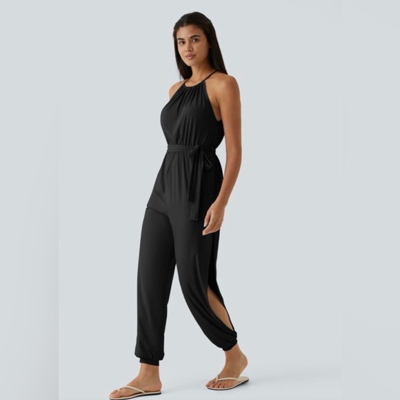 HALARA Pants - Sleeveless Tie Back Belted Pocket Cut Out Cool Touch Jumpsuit-UPF50+ NWT